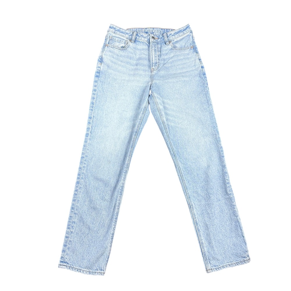 American Eagle Mom Jeans Light Wash Strigid High Rise Denim Size 6 Regular